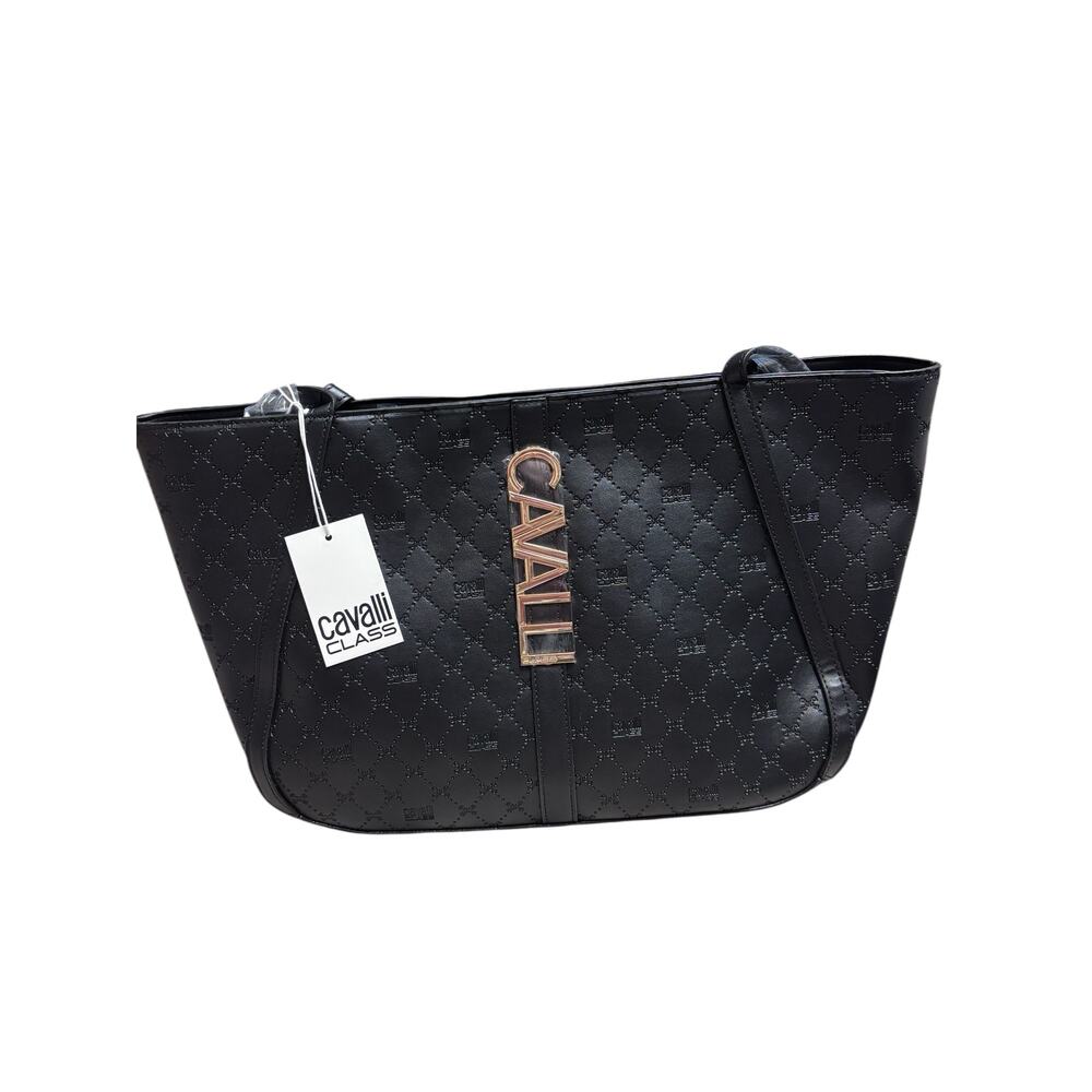 Cavalli Class Black Quilted Logo Tote Shoulder Bag NWT - Picture 3 of 7